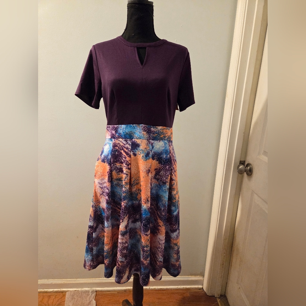 NWT Vibrant Purple and Multicolor Midi Dress